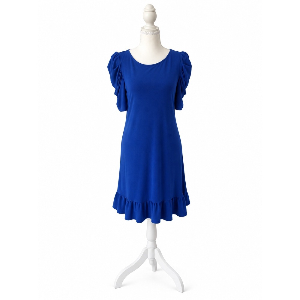 Romantic Preppy Blue Puff Sleeve Ruffle Hem Dress MSK Size S Fit & Flare